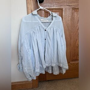 We The Free Free People Chambray Rainbow Picnic button down blouse, size L, blue